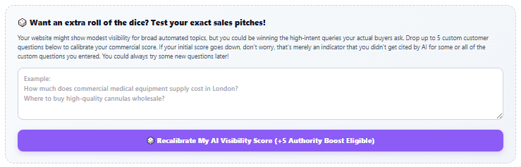 Custom AI Visibility Test Input Box