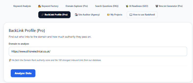 Backlink Analysis Input