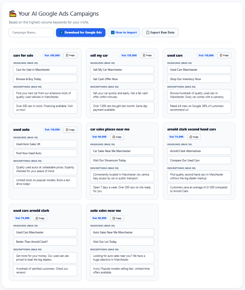 Keyword Factory Structured Campaign Results