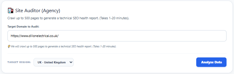 Site Auditor Interface Input