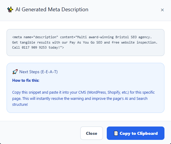 AI Generated H1 Tag Modal View