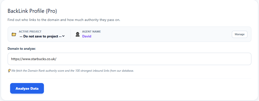 RankAnvil Link Profile domain input