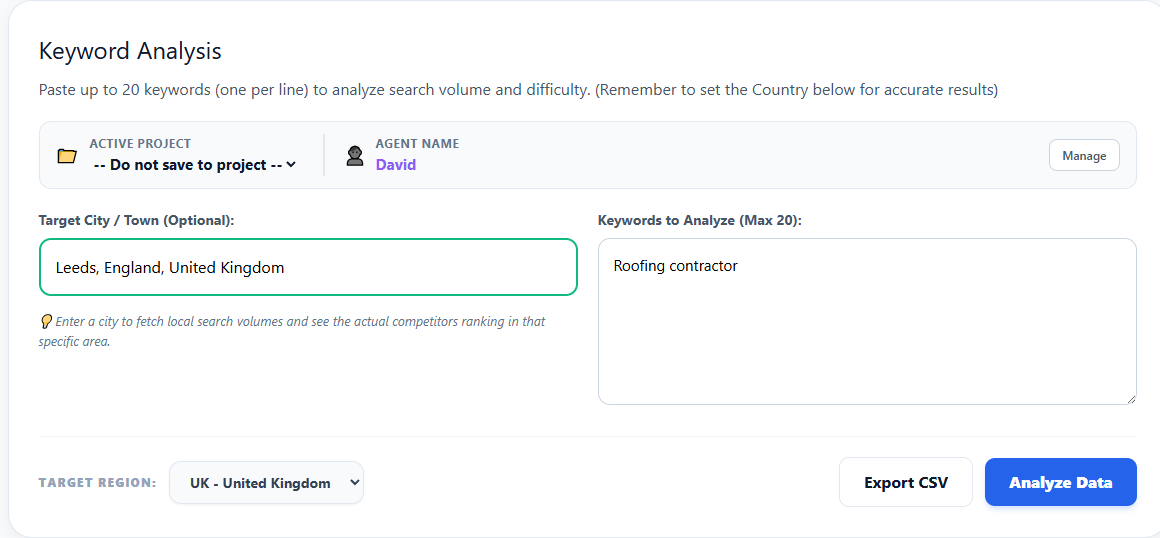 Target City and Keyword Input Field in RankAnvil