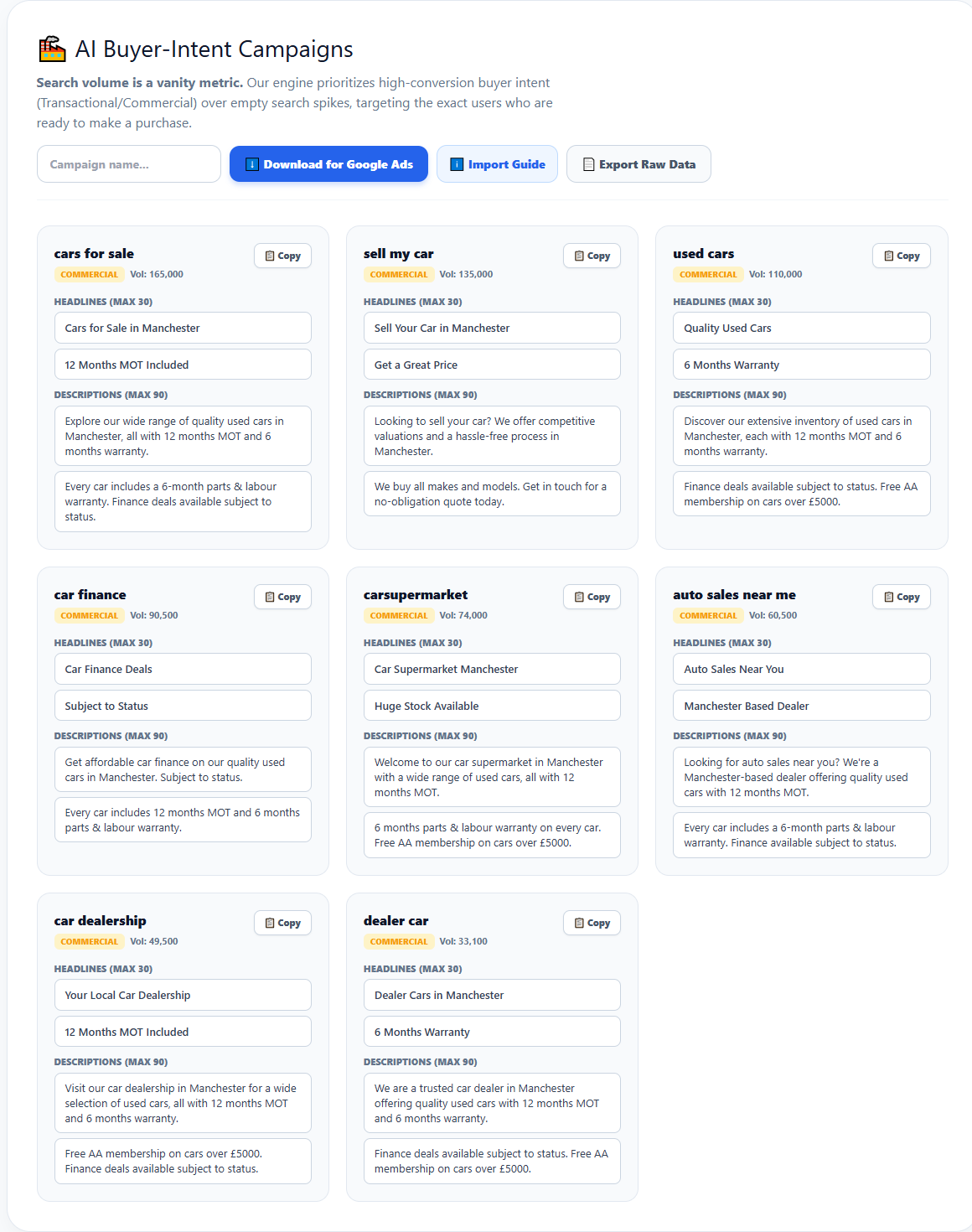 Keyword Factory Structured Campaign Results