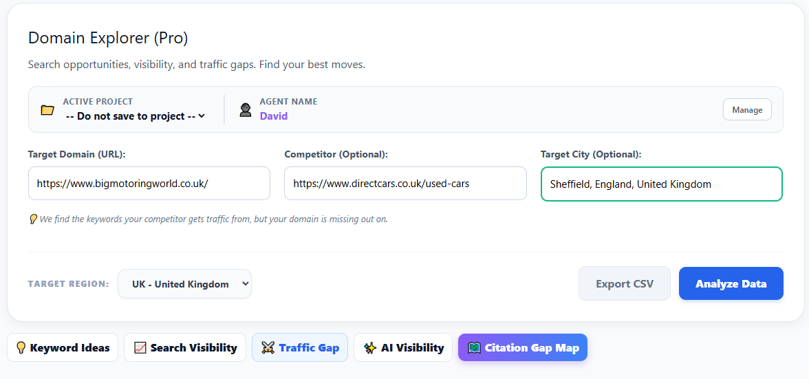 Traffic Gap Input Fields